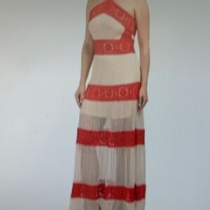 Chic One Shoulder Red and Cream Dress